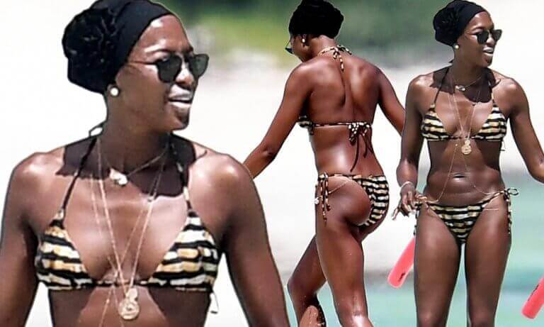 Pictured on the beach: The amazing Naomi Campbell